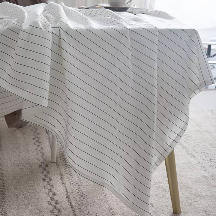 Fennco Styles - Wholesale Tablecloth - Black Stripe White Woven Cotton Tablecloth4