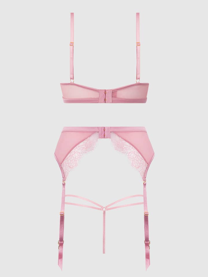ROSA Set reggiseno, reggicalze e perizoma in satin e pizzo Blair in vendita all'ingrosso su Faire5