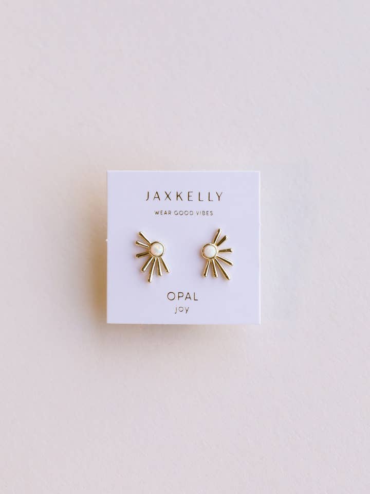 Sun Ray - White Opal - Gold Earrings for wholesale by JaxKelly