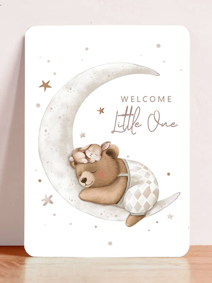 Cartão de felicitações nascimento urso coelho bebé postal por atacado de Aniet Illustration