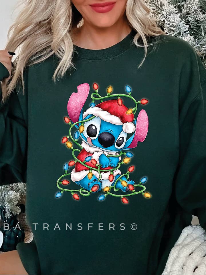 Stitch Christmas Lights Full Colour Transfer for wholesale by RBA Transfers