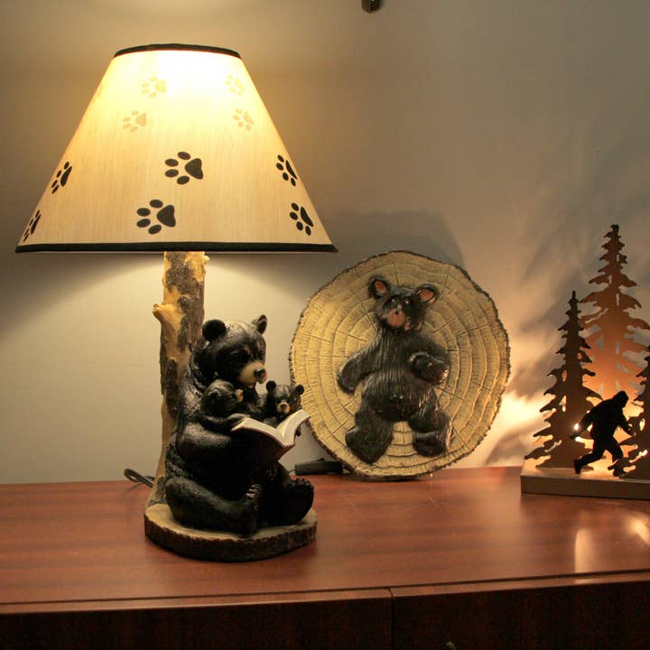 Zeckos - Wholesale Accent/Desk Lamp - Black Bear Reading to Curious Cubs Table Lamp W/ Shade