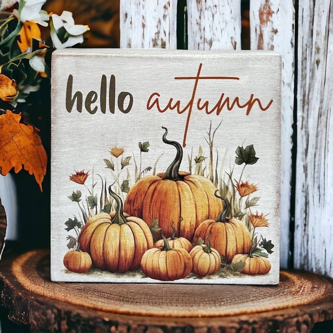 Inkwood Crafters - Wholesale Desk/Tabletop Sign - Hello Autumn - Wood Block Sign Fall Decor