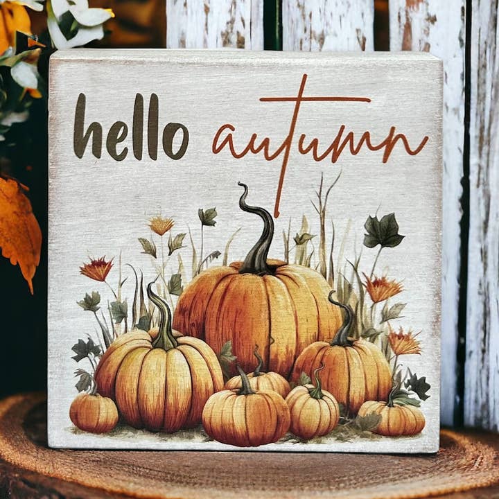 Hello Autumn - Wood Block Sign Fall Decor for wholesale by Inkwood Crafters