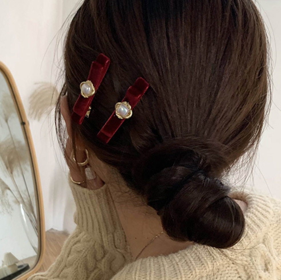 XO Fashion - Wholesale Hair Clip - Women's - HCY006 Ultra-exquisite French  Velvet BowTie pearl Hair Clip6