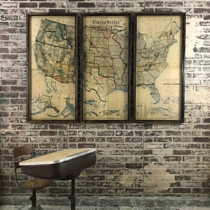 Framed USA 1923 Three Piece Map Set for wholesale by Second Chance Art