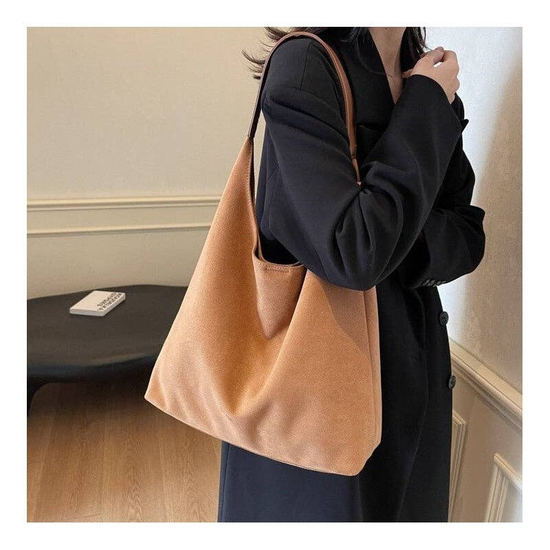 FurDecoration – Bolsa de ombro – Mulher por atacado – Mala de Ombro Grande em Camurça de Cor Sólida8