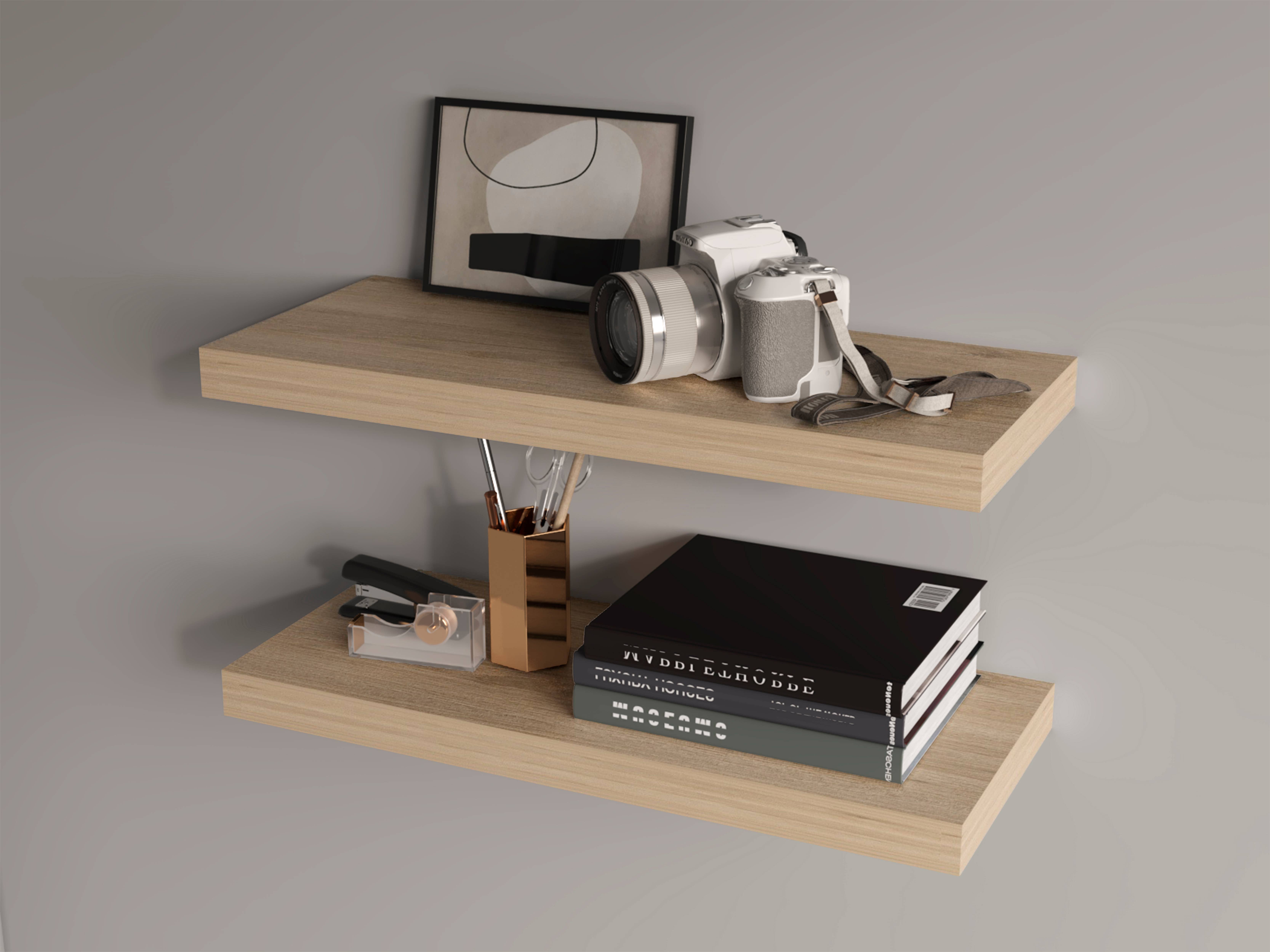 Beige Étagère flottante en mélamine Rovere avec 2 étagères en vente sur Faire6