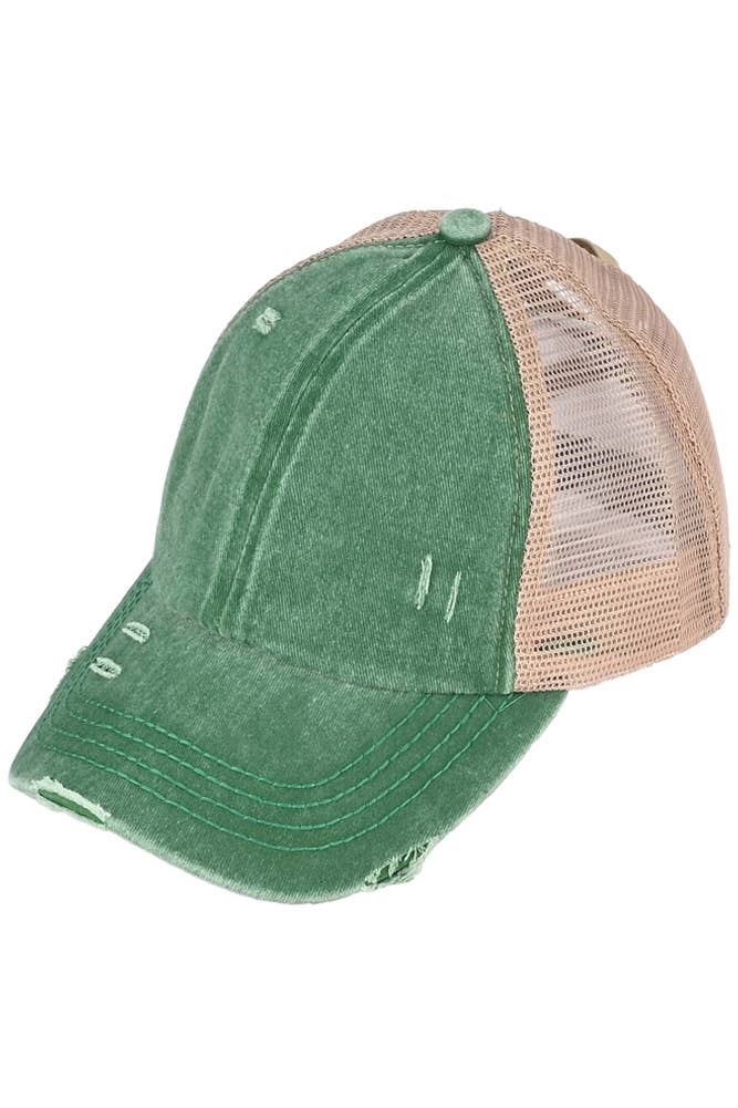 Hana - Wholesale Ponytail Cap - Women's - C.C Washed Denim with Crossed Elastic Band Mesh Pony Cap23