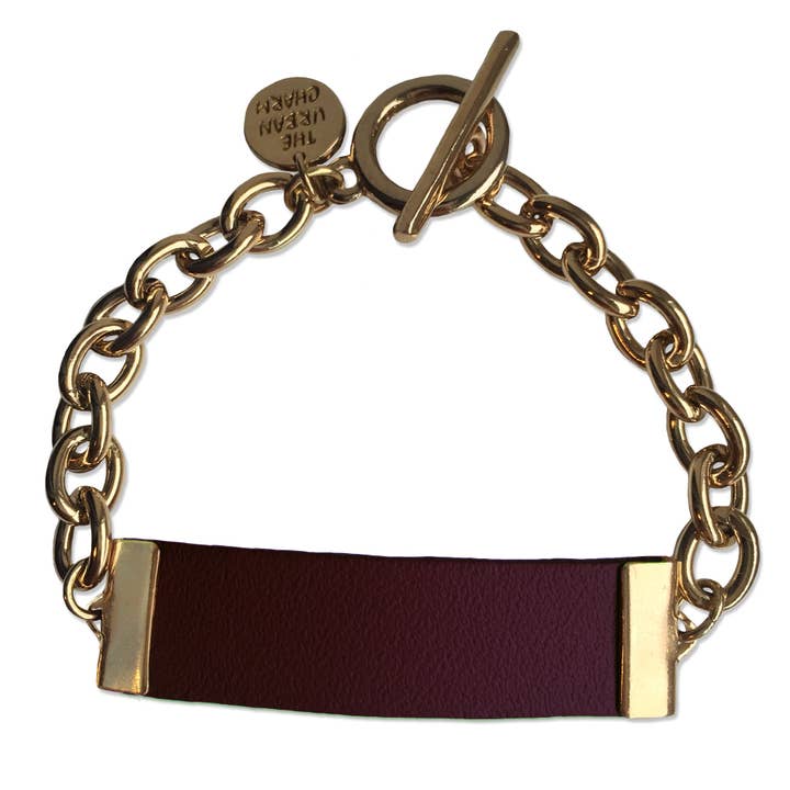 Red Wine Leather Chain ID Toggle Bracelet by The Urban Charm for wholesale by The Urban Charm