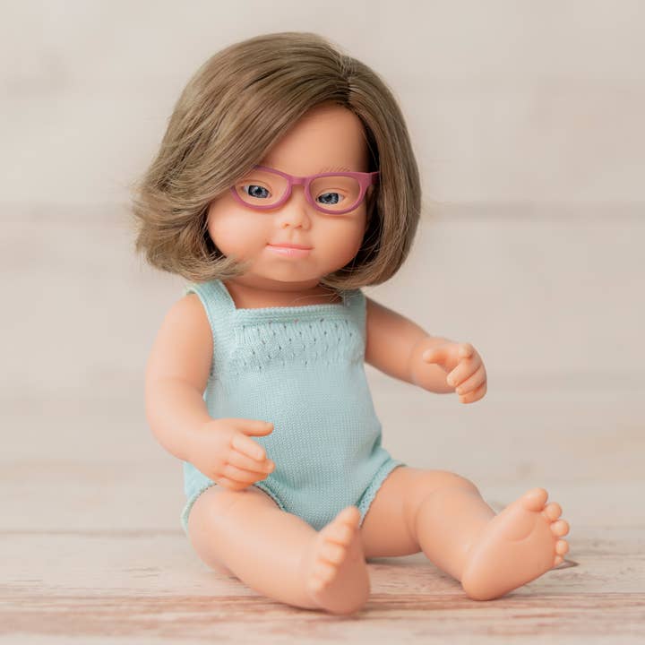 Miniland Educational - Wholesale Doll - Kids - Colourful Doll Caucasian Girl with DS 15” Turquoise rompers