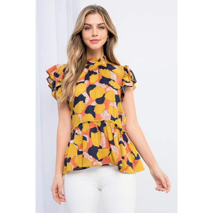 Top fruncido estampado para venta al por mayor de THML