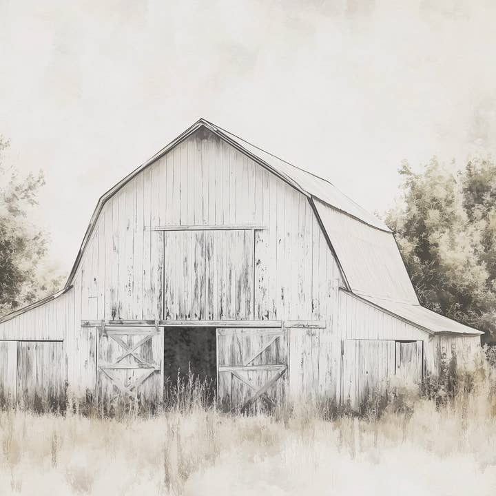 White Spring Barn Canvas Print for wholesale by Love Eleanor Canvas