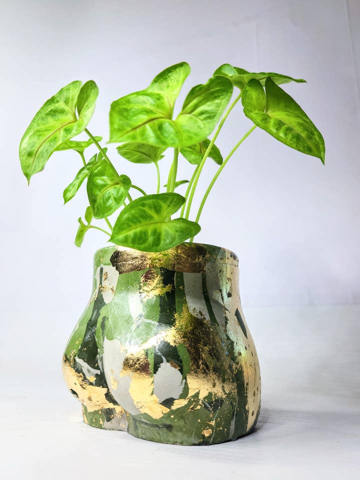 Green Concrete Lady Booty Pot | Butt Planter | Drain hole for wholesale by Geoform Designs