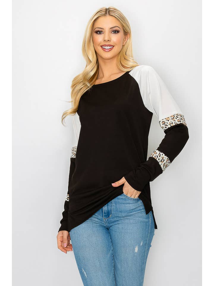 ePretty - Wholesale Tunic - Women's - G4-TP2153 Ribbed Leopard Color Block Long Sleeve Top23