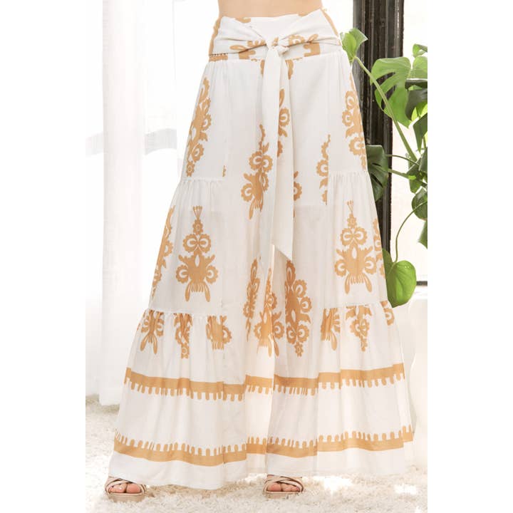 CHIC FASHIONABLE SUMMER PRINTED WOVEN SELF BELTED WIDE LEG F for wholesale by Sweet Generis