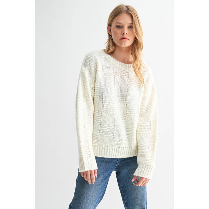 GERUITE TEXTUUR RONDE HALS TRUI voor wholesale door FUN2FUN