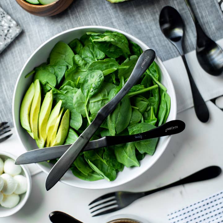 Knork Flatware – Conjunto de talheres por atacado – Talheres de titânio preto fosco - conjunto de 20 peças9