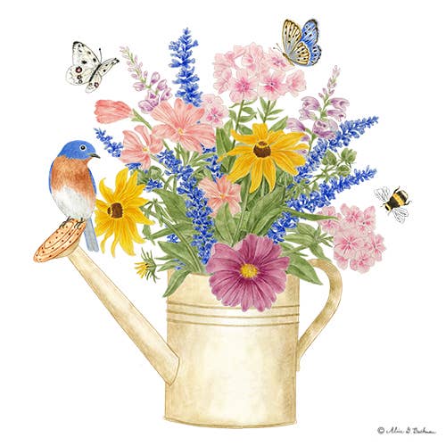 Single Flour Sack Towels Packaged SP-546 Watering Can Blue for wholesale by Alice's Cottage