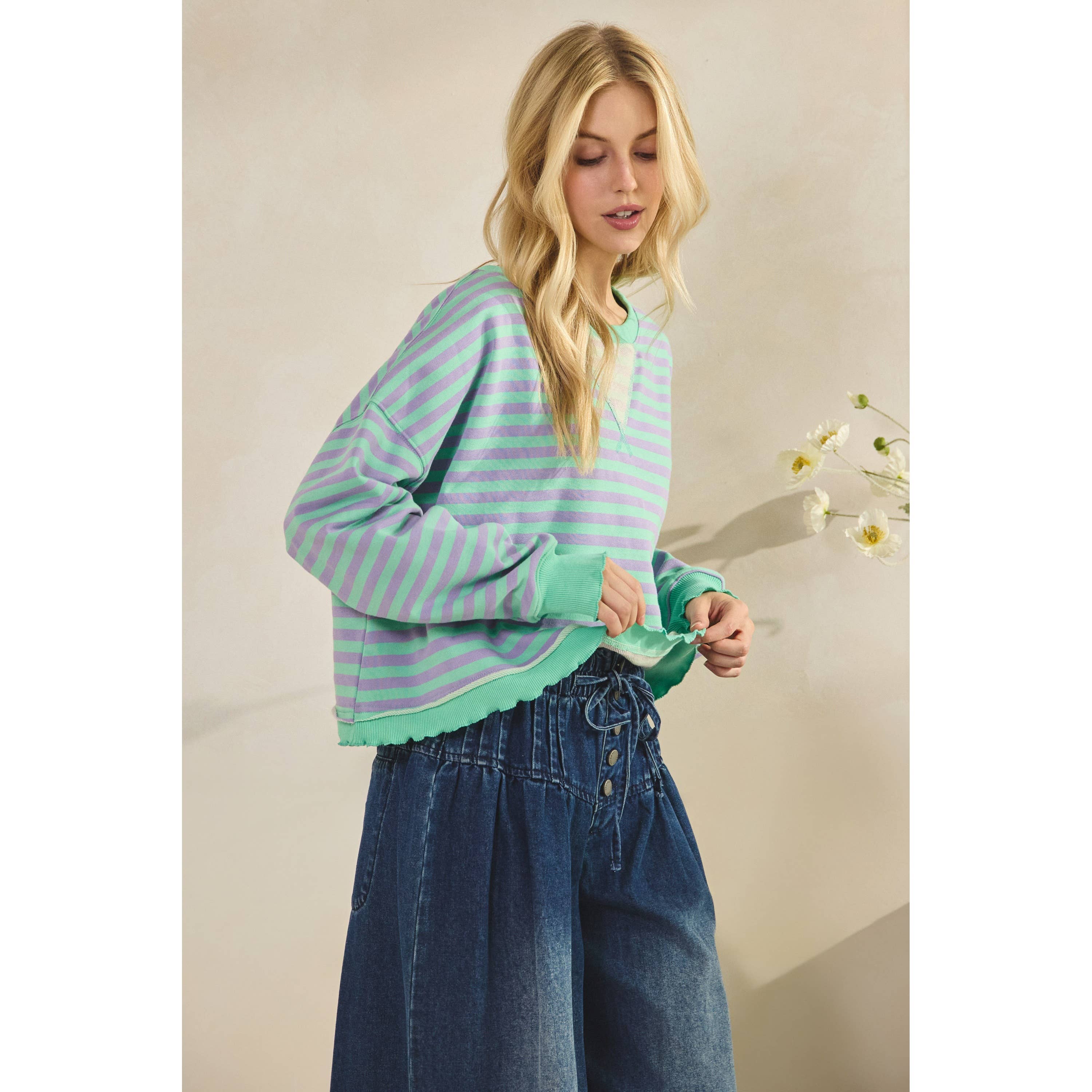 Veveret - Wholesale Tunic - Women's - Cropped Striped French Terry Top9