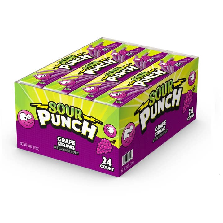 Horizon Top Market - Wholesale Gummy - SOUR PUNCH GRAPE STRAWS, 4.5 OZ x 24