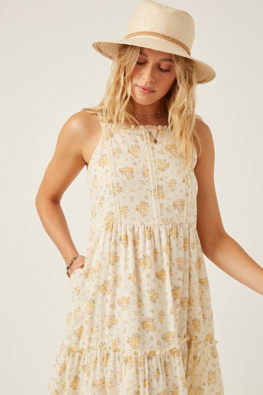 YELLOW Womens Textured Lace Detail Strappy Back Dress for wholesale on Faire1