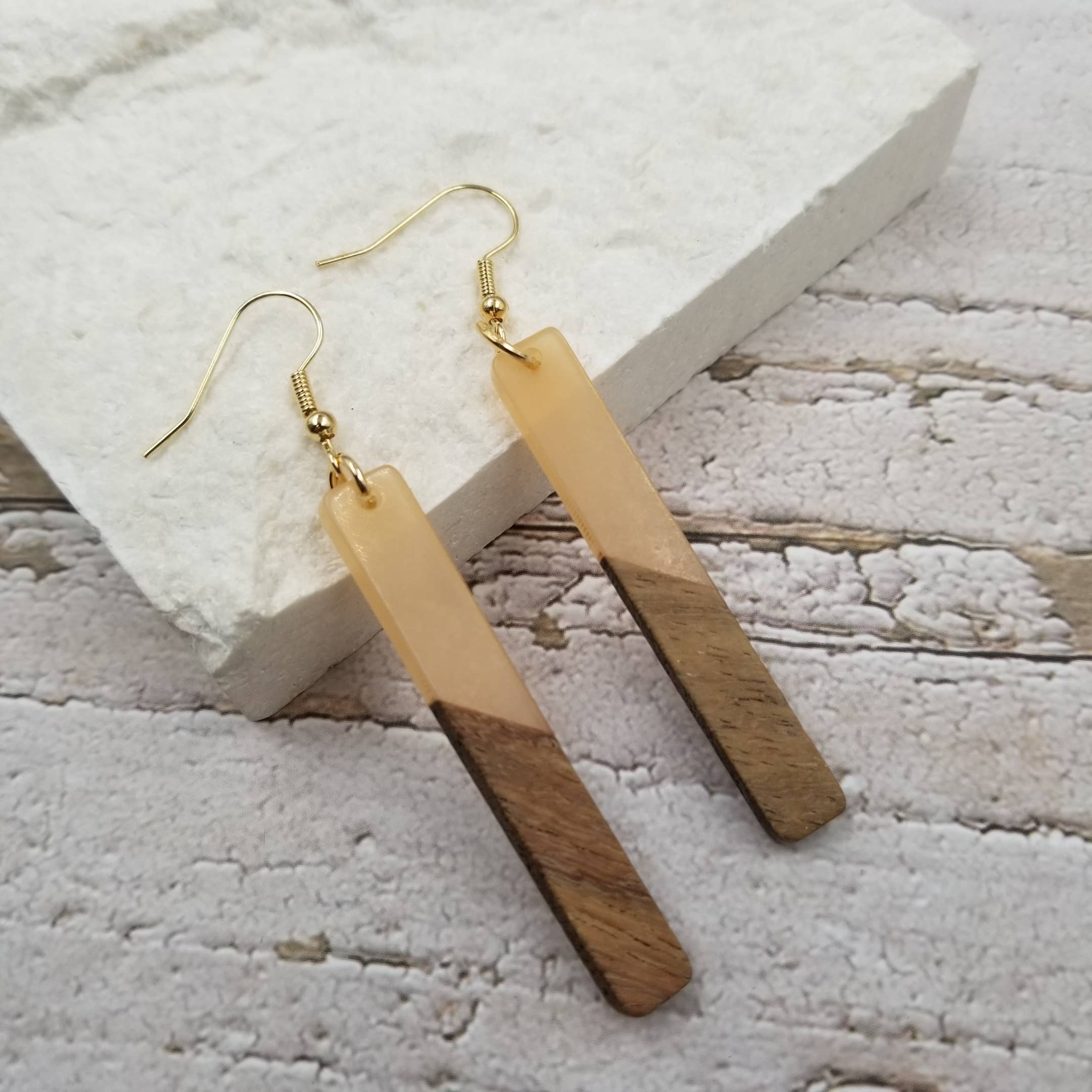 Treasure Wholesale - Wholesale Dangle Earrings - Stick Resin & Wood Drop Earrings6