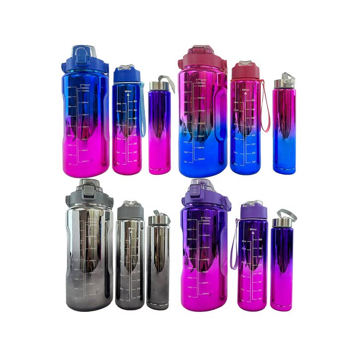 Cap Zone – Garrafa de água por atacado – Conjunto de Copo para Garrafas de Água Ombre 3 PC Sippy Palha Tumbler Metálico