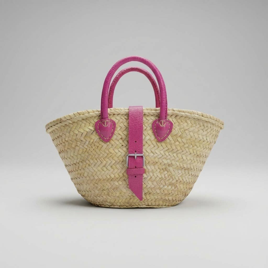 Melecraft – wholesale Strandväska – Mini fransk marknadskorg läderrem stråväska22