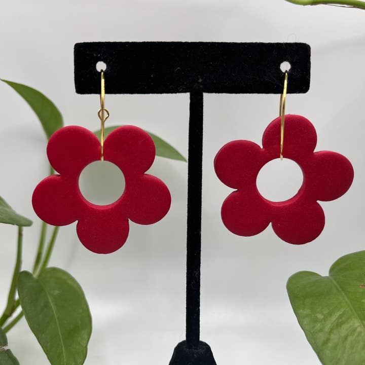 Red Earrings, Flower Earrings, Daisy Earrings, Spring Earrings, Clay Earrings, Hypoallergenic Earrings for wholesale by The Clay Arches