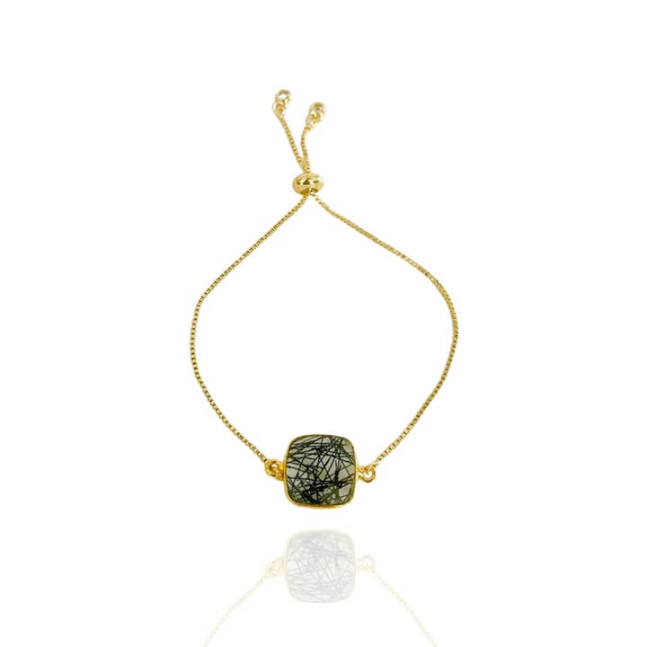 Rutilated Quartz Black Adjustable Bracelet - Gold Modern Lay for wholesale by Hudson and Birch