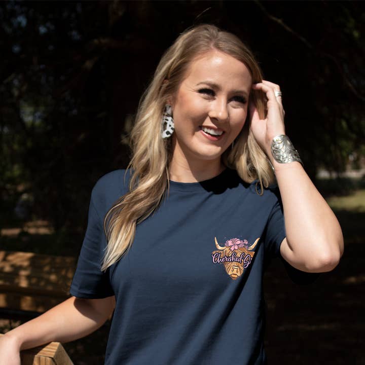 Cherished Girl Womens T-Shirt Highland Cow for wholesale by Kerusso