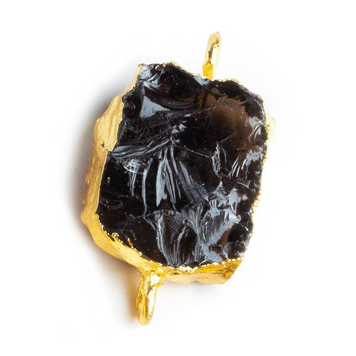 Rechteckige Verbindungsperle mit goldfarbenem Hammer, facettiert, dunkler Rauchquarz, 1 Stück für den Großhandel von The Bead Traders