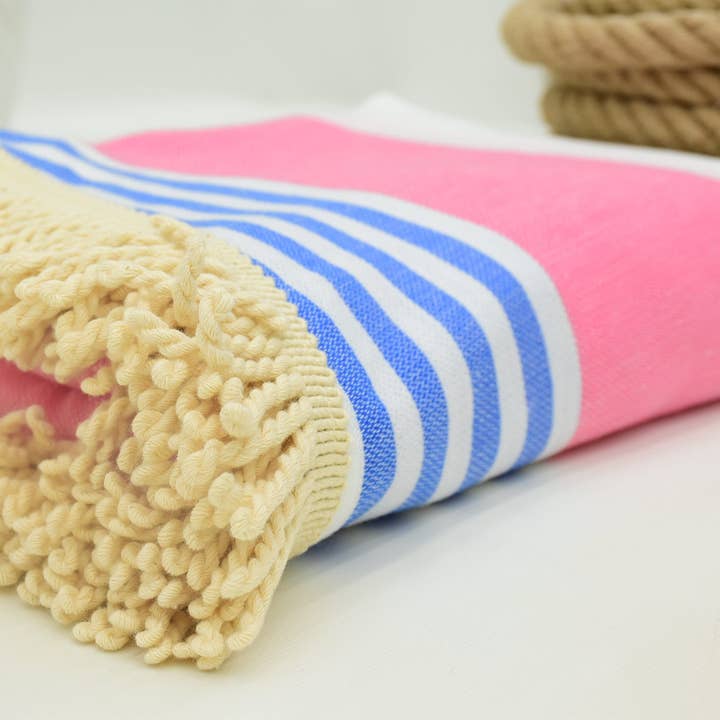 Organic Turkish Towels - Wholesale Beach towel - Beach Towel, Pink and Blue Round Towel, Turkish Circle Towel2