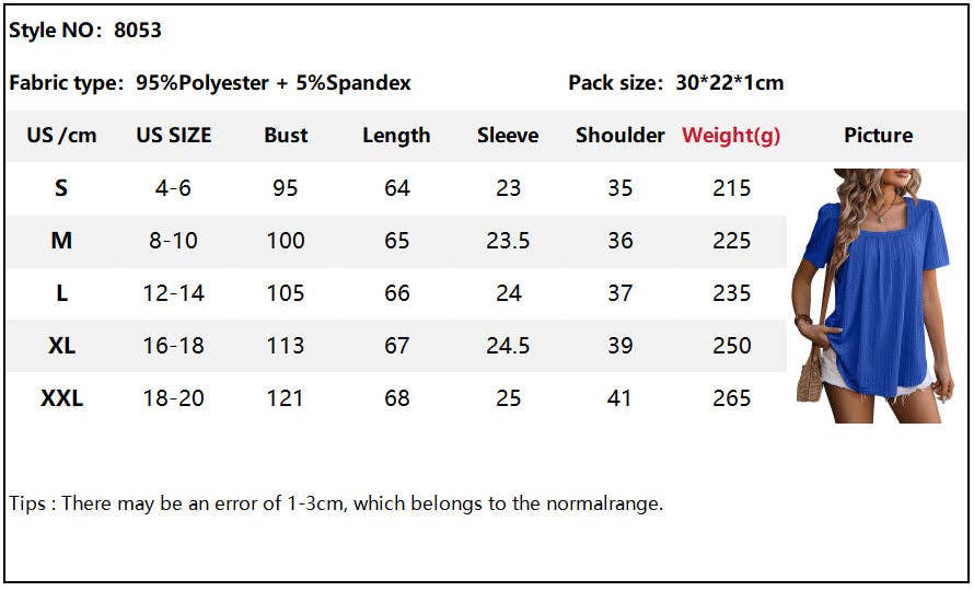 Lovesoft - Wholesale Blouse - Women's - Pleated Square Neck T Shirts Casual Petal Short Sleeve Blouses11