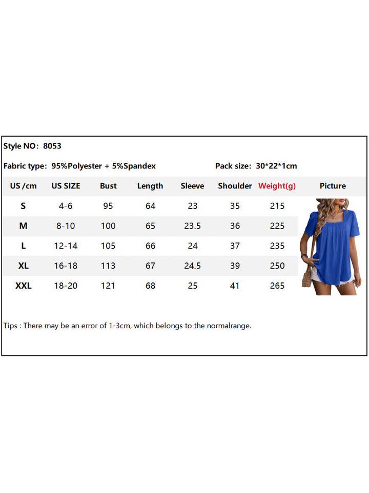 Lovesoft - Wholesale Blouse - Women's - Pleated Square Neck T Shirts Casual Petal Short Sleeve Blouses11