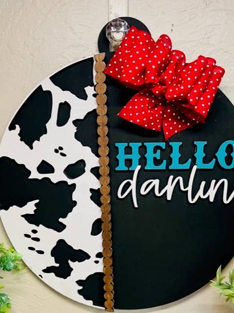 Hello Darlin Door Hanger (14" Round) for wholesale by Mimi and Me Boutique