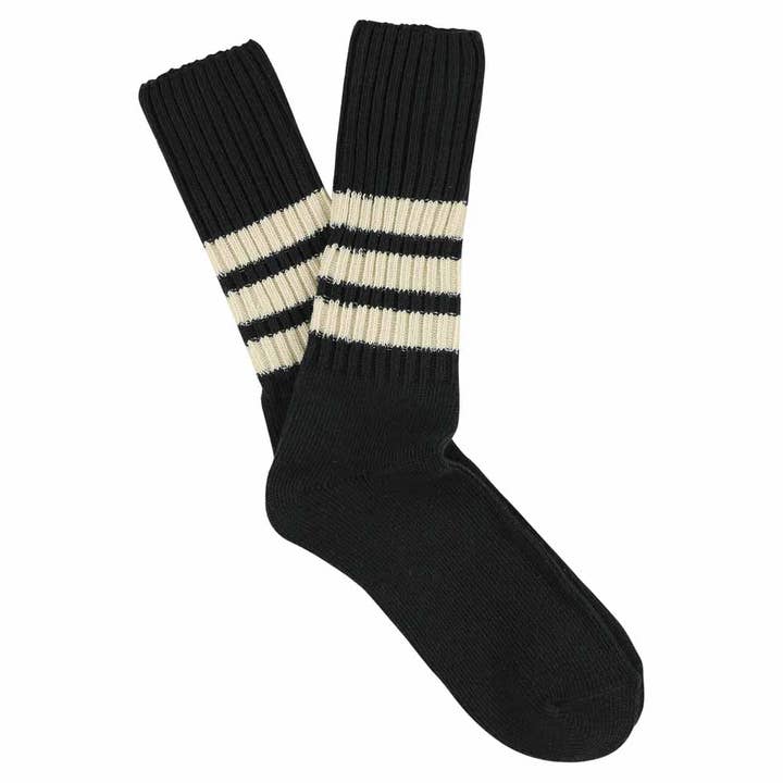 Stripes Crew Socks - Black / Ecru for wholesale by ESCUYER