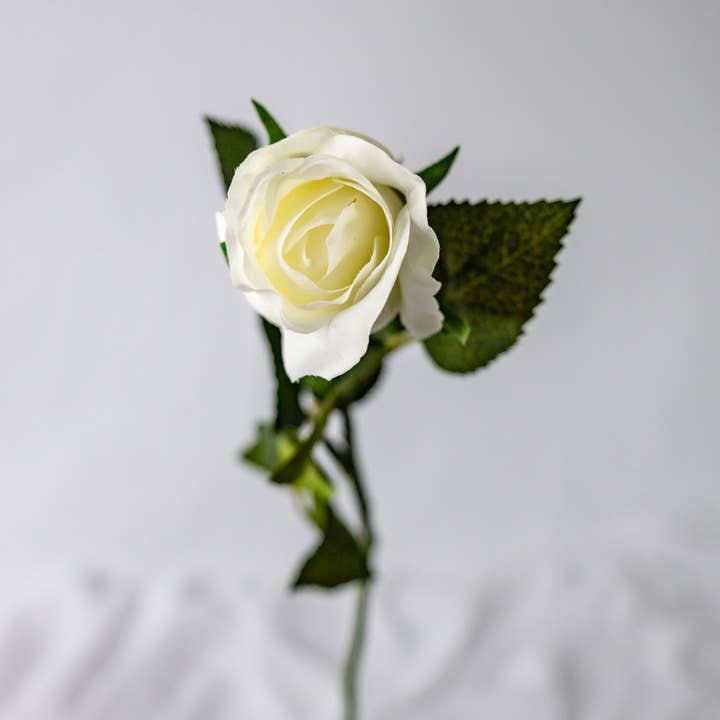 Realistic Artificial Flowers - Wholesale Artificial flowers - Bridal White Real Touch Rose - Open Bud2