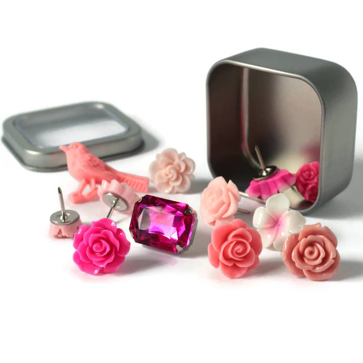 Merry Alchemy – wholesale Brooch – Pink Flower Push Pin Set