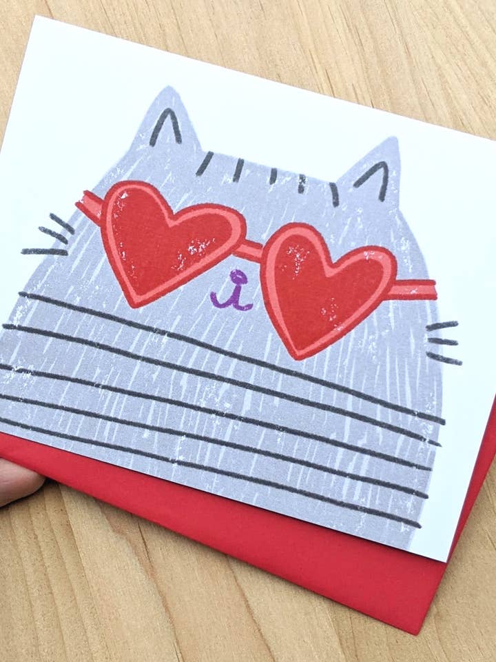 Gray Tabby Love - greeting card - blank inside - cat for wholesale by Stephanie Brachmann Studios (formerly Rhino Sky Creations)