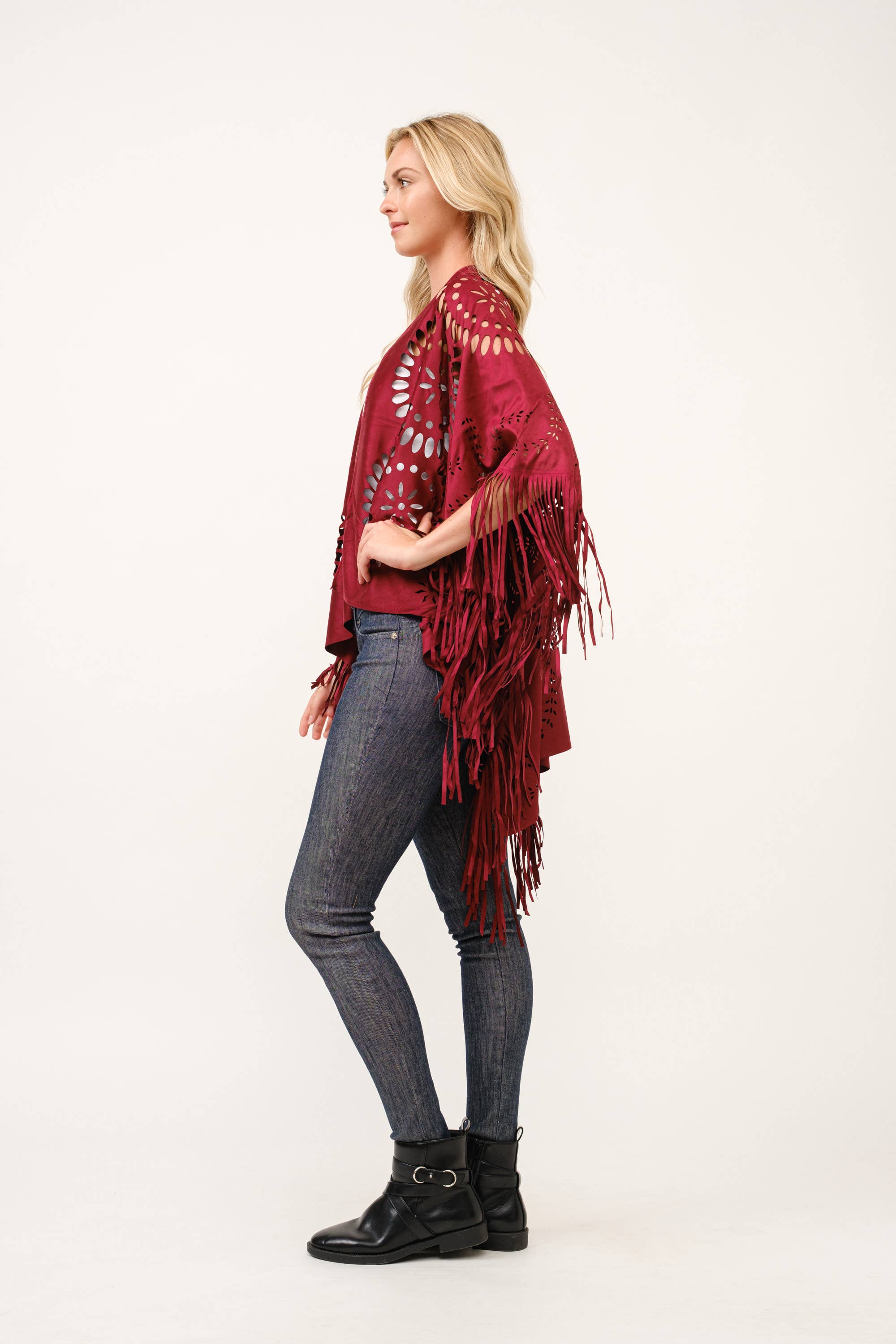 Raj Trading & Imports (USA) Inc. – wholesale Poncho – Women's – Willa Faux Suede Western Style Poncho Ruana7