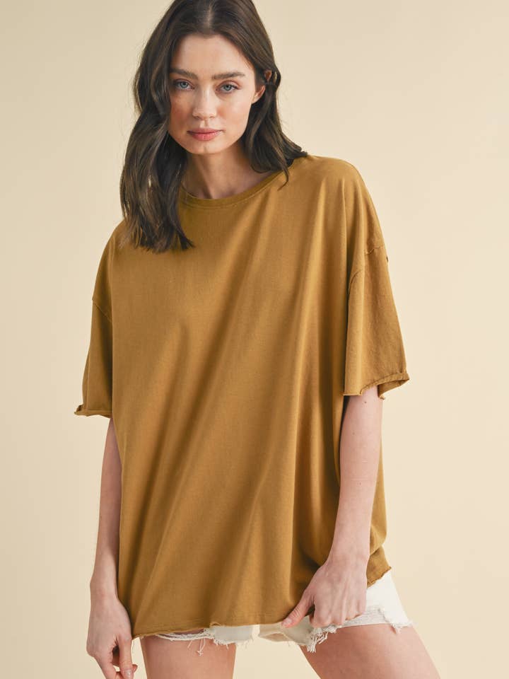 CAMEL OVERSIZED RAW HEM DETAIL SHIRT / WL24-8953 for wholesale on Faire0