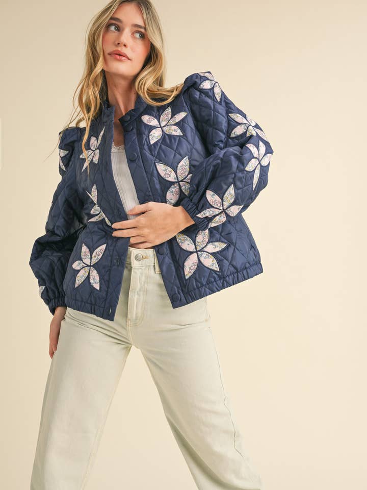 &MERCI - Wholesale Jacket - Women's - QUILTED JACKET WITH FLORAL PATCHWORK MJK330018