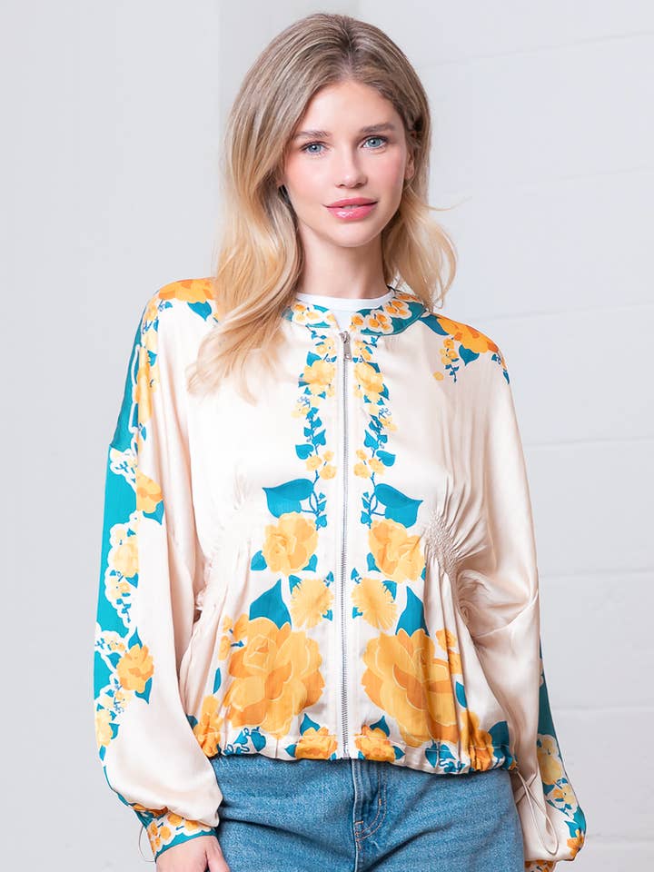 HJ75241T-LANGE MOUWEN SMOCKING DETAILS BLOEMENPRINT JAS voor wholesale door Taelynn