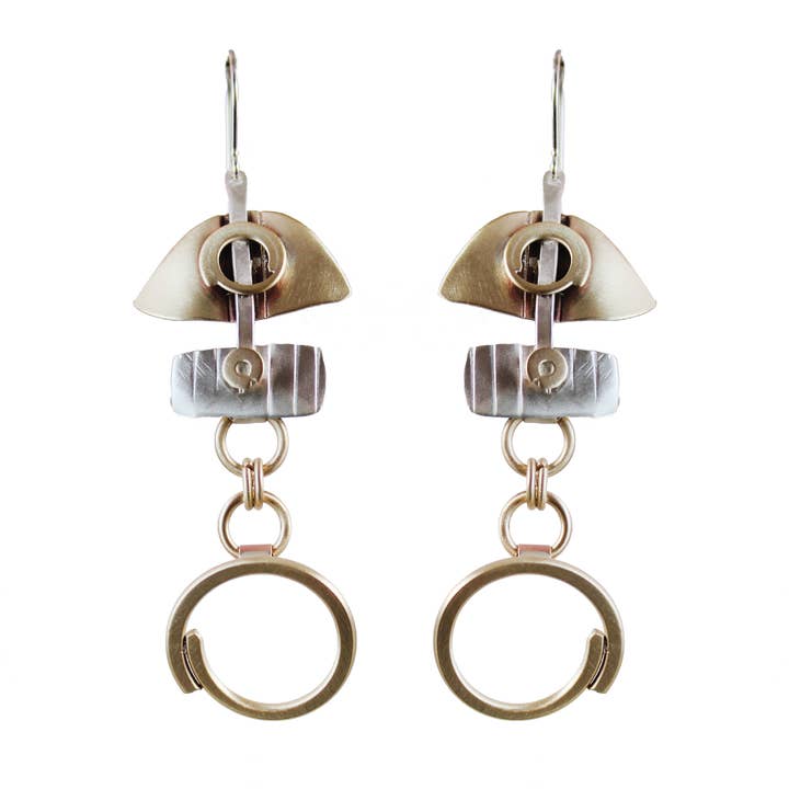 Brincos Techno Funk em Prata e Latão feitos à mão por atacado de Whitney Designs Ltd.