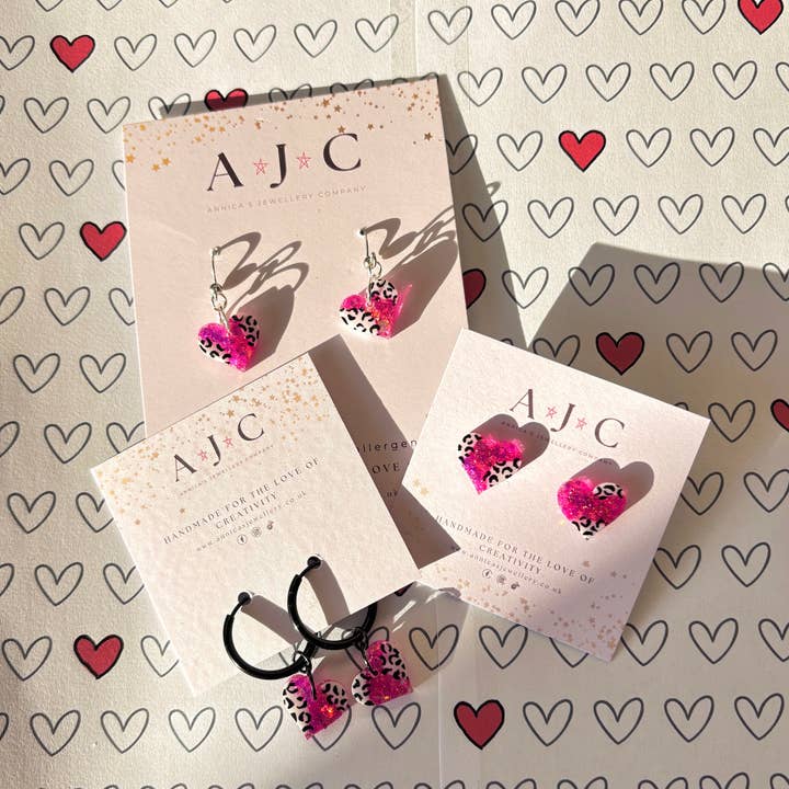 Pink and White Holographic Leopard Print Resin Heart for wholesale by Annica’s Jewellery Co