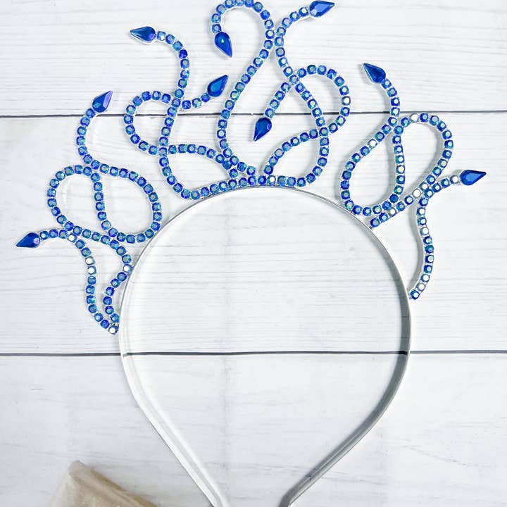 Happy Dream Gifts - Vendita all'ingrosso Fascia per capelli - Donna - Cerchietto Medusa in zaffiro, corona in cristallo blu, cerchietto a forma di fata