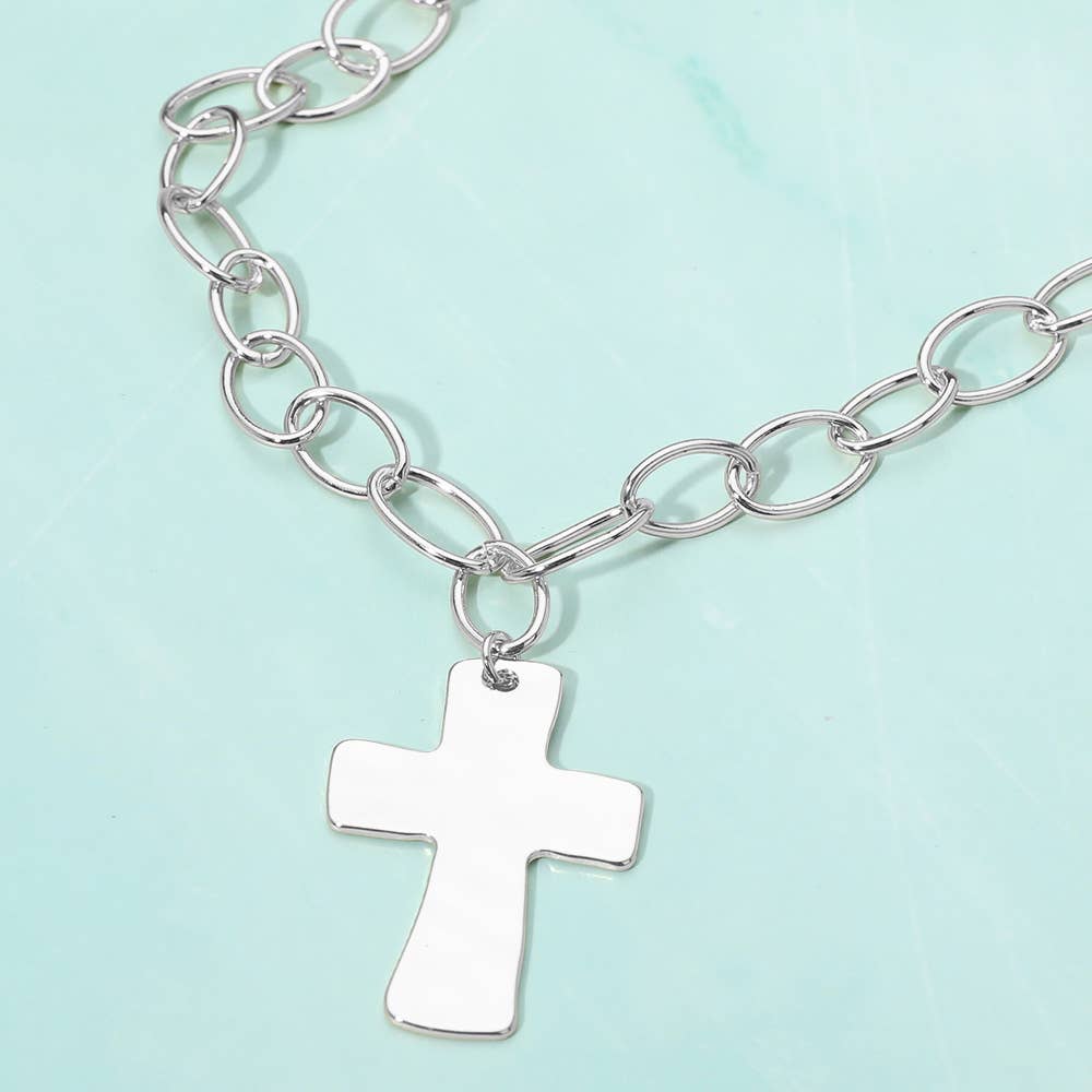 Sensibling Corp. – Colar pingente/pendente por atacado – Colar com Pingente de Cruz Grossa Banhado a Ouro 18K e Corrente de Elos Ovais3