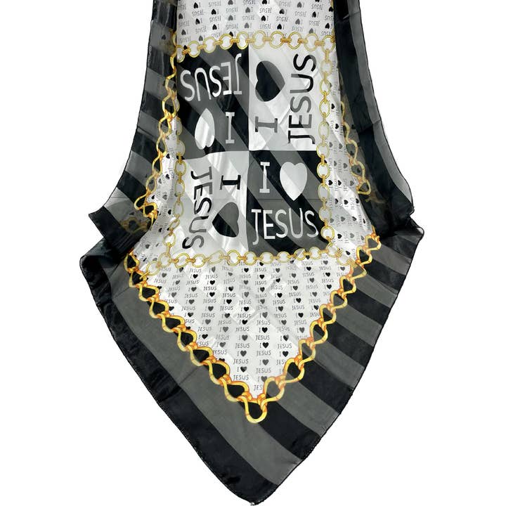 ASSORTED SILKY SCARF I LOVE JESUS 3720-1 (12PC) for wholesale on Faire